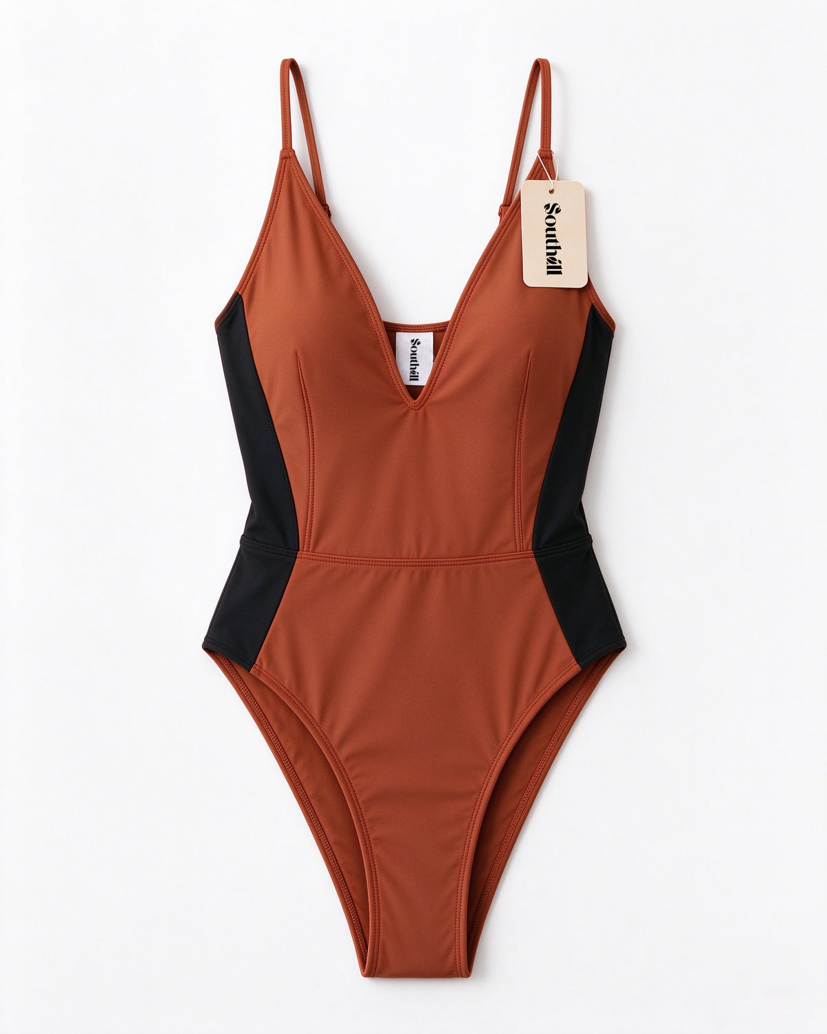 Southhill Women One Piece Swimsuit, V Neck Color Block Bathing Suit, Adjustable Spaghetti Straps Tummy Control Swimwear for Beach Pool