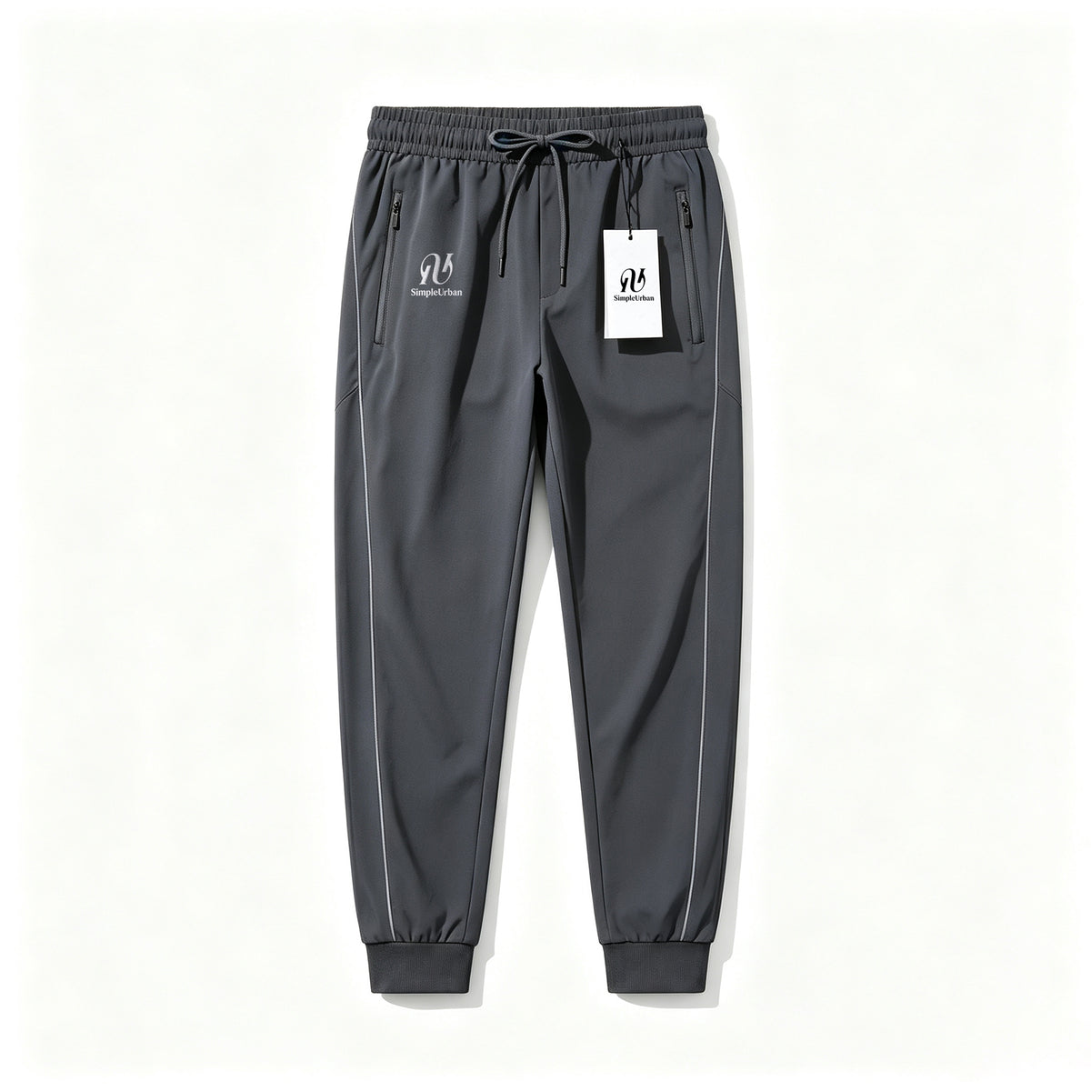 SimpleUrban Men's Quick Dry Jogger Pants, Elastic Drawstring Tapered Sweatpants with Reflective Side Strip & Zipper Pockets for Outdoor Sports Casual Wear