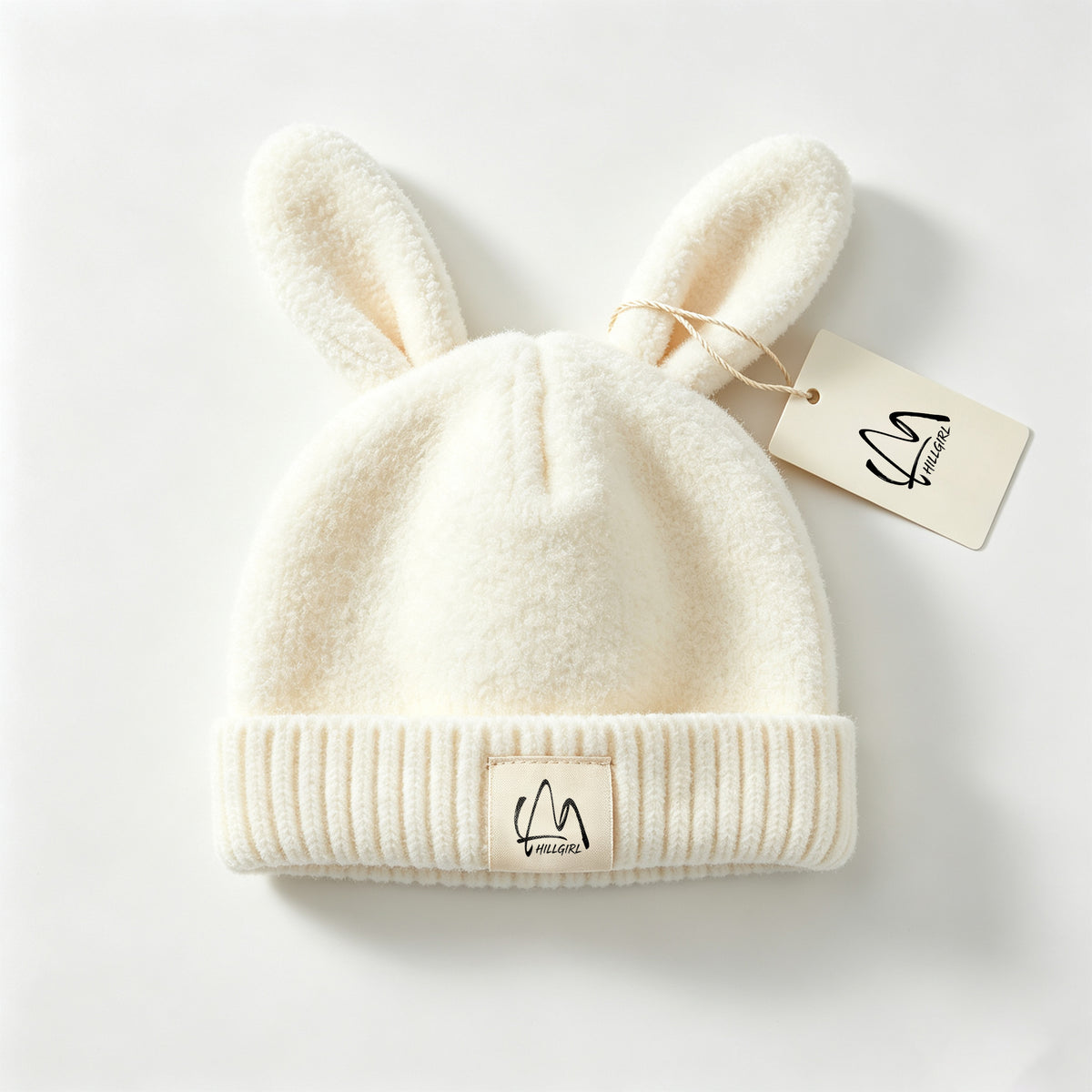 HILLGIRL Cute Bunny Ear Knit Beanie, Plush Warm Winter Hat, Soft Stretchy Skull Cap for Kids & Adults