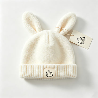 HILLGIRL Cute Bunny Ear Knit Beanie, Plush Warm Winter Hat, Soft Stretchy Skull Cap for Kids & Adults