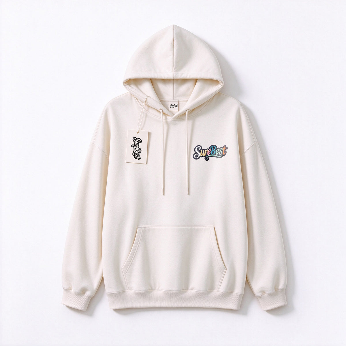 SureBest Oversized Hoodie for Men Women, Casual Long Sleeve Pullover Hooded Sweatshirt with Front Pocket, Cream White Graphic Hoodie Streetwear