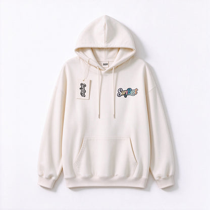 SureBest Oversized Hoodie for Men Women, Casual Long Sleeve Pullover Hooded Sweatshirt with Front Pocket, Cream White Graphic Hoodie Streetwear