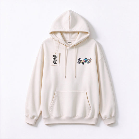 SureBest Oversized Hoodie for Men Women, Casual Long Sleeve Pullover Hooded Sweatshirt with Front Pocket, Cream White Graphic Hoodie Streetwear
