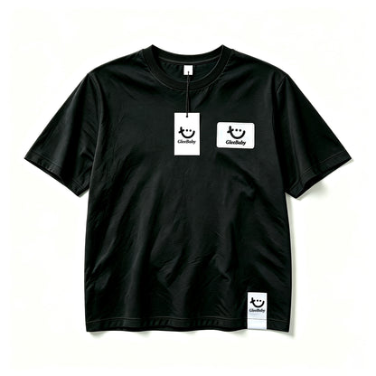GleeBaby Smile Patch Short Sleeve T-Shirt, Unisex Crew Neck Casual Tee, Soft Breathable Basic Black Top