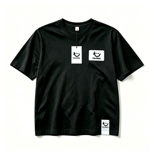 GleeBaby Smile Patch Short Sleeve T-Shirt, Unisex Crew Neck Casual Tee, Soft Breathable Basic Black Top