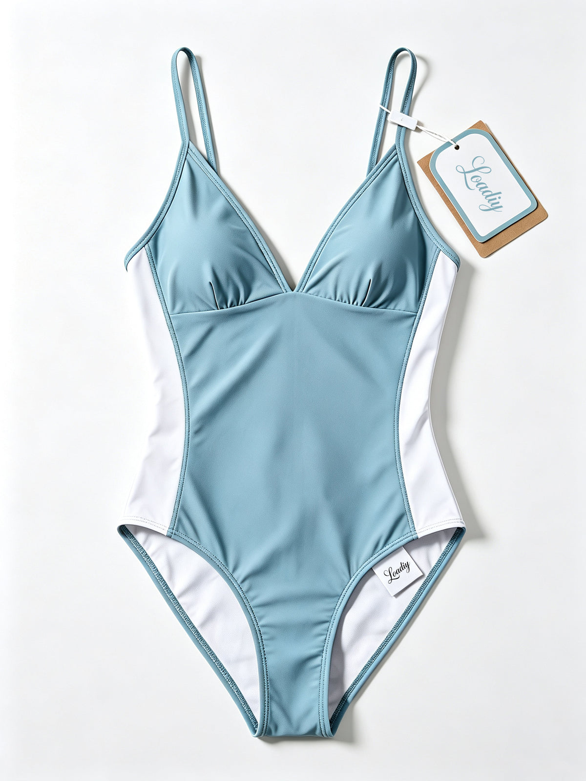 Loadiy Women One-Piece Swimsuit, V-Neck Spaghetti Strap Color Block Bathing Suit, Slim Fit Beach Swimwear for Ladies