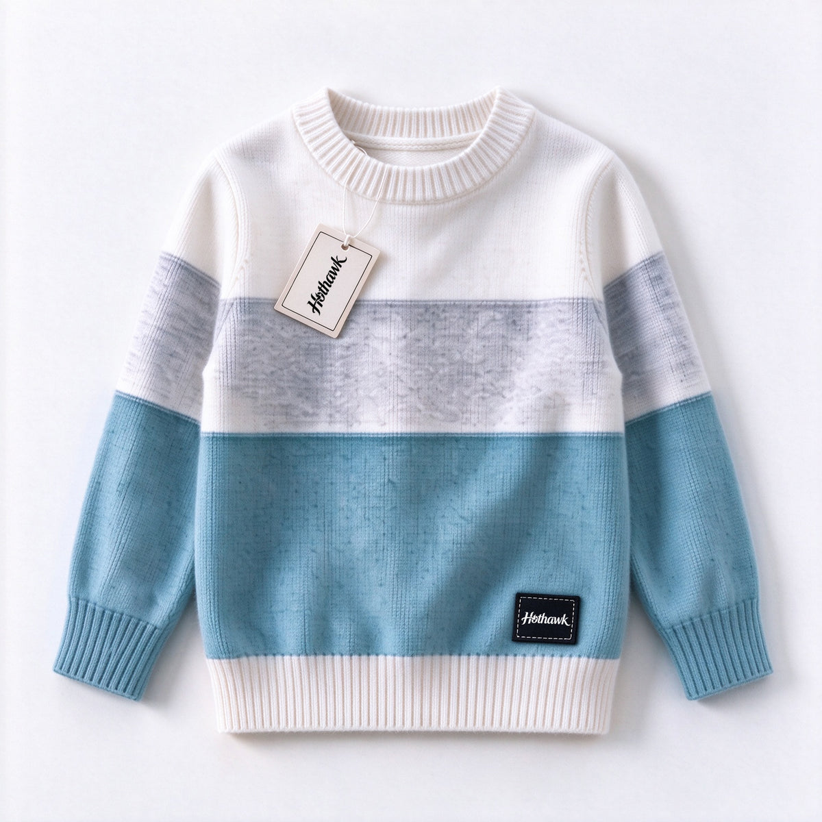 Hothawk Kids Crew Neck Sweater, Color Block Striped Long Sleeve Knit Pullover, Soft Warm Casual Sweater for Boys Girls