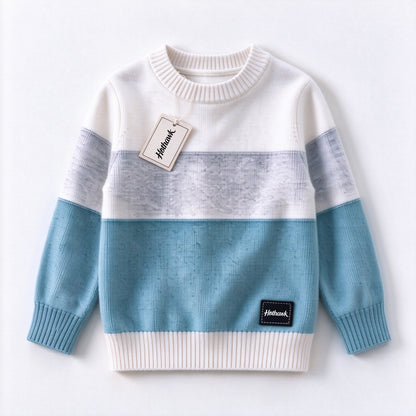 Hothawk Kids Crew Neck Sweater, Color Block Striped Long Sleeve Knit Pullover, Soft Warm Casual Sweater for Boys Girls