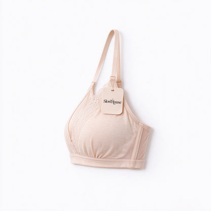 SlowHouse Women Lace Wireless Underwear Bra, Soft Lightly Lined V Neck Bralette, Adjustable Straps Back Hook Comfy Everyday Underwear