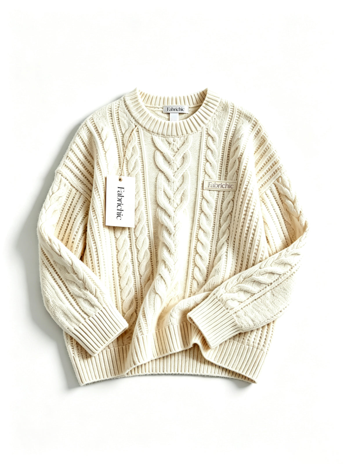 Fabrichic Cable Knit Crew Neck Sweater, Loose Long Sleeve Pullover Jumper, Soft Warm Casual Knitted Sweater for Women Fall Winter Daily Wear