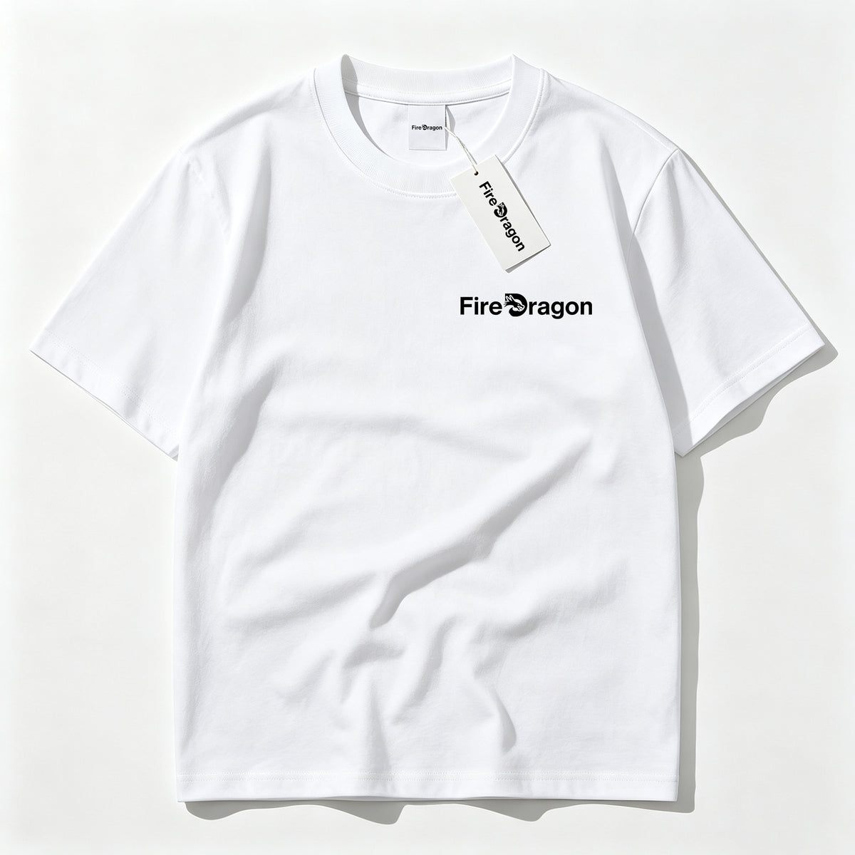 FireDragon Men's Crew Neck Cotton Short Sleeve T-Shirt, Minimal Small Logo Print Casual Basic Breathable Tee Top