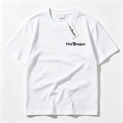 FireDragon Men's Crew Neck Cotton Short Sleeve T-Shirt, Minimal Small Logo Print Casual Basic Breathable Tee Top