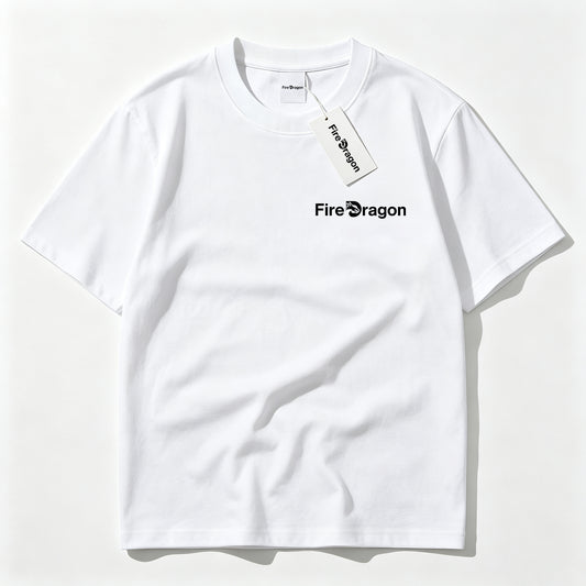 FireDragon Men's Crew Neck Cotton Short Sleeve T-Shirt, Minimal Small Logo Print Casual Basic Breathable Tee Top