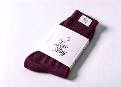 Love Stay Ribbed Crew Socks for Women, Soft Warm Mid Calf Socks, Casual Knit Socks with Leather Label