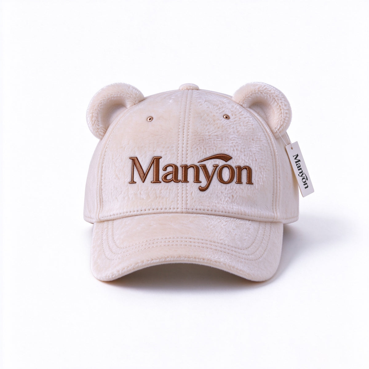 Manyon Cute Bear Ears Plush Baseball Hats, Fuzzy Warm Adjustable Curved Brim Hats, Casual Fashion Winter Outdoor Sport Hats for Women Girls