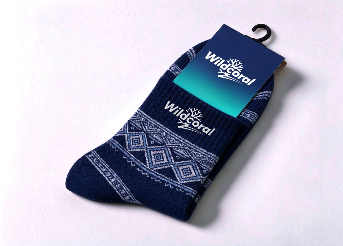 Wildcoral Men's Winter Crew Socks, Nordic Geometric Diamond Pattern Thick Warm Knit Casual Mid Calf Socks