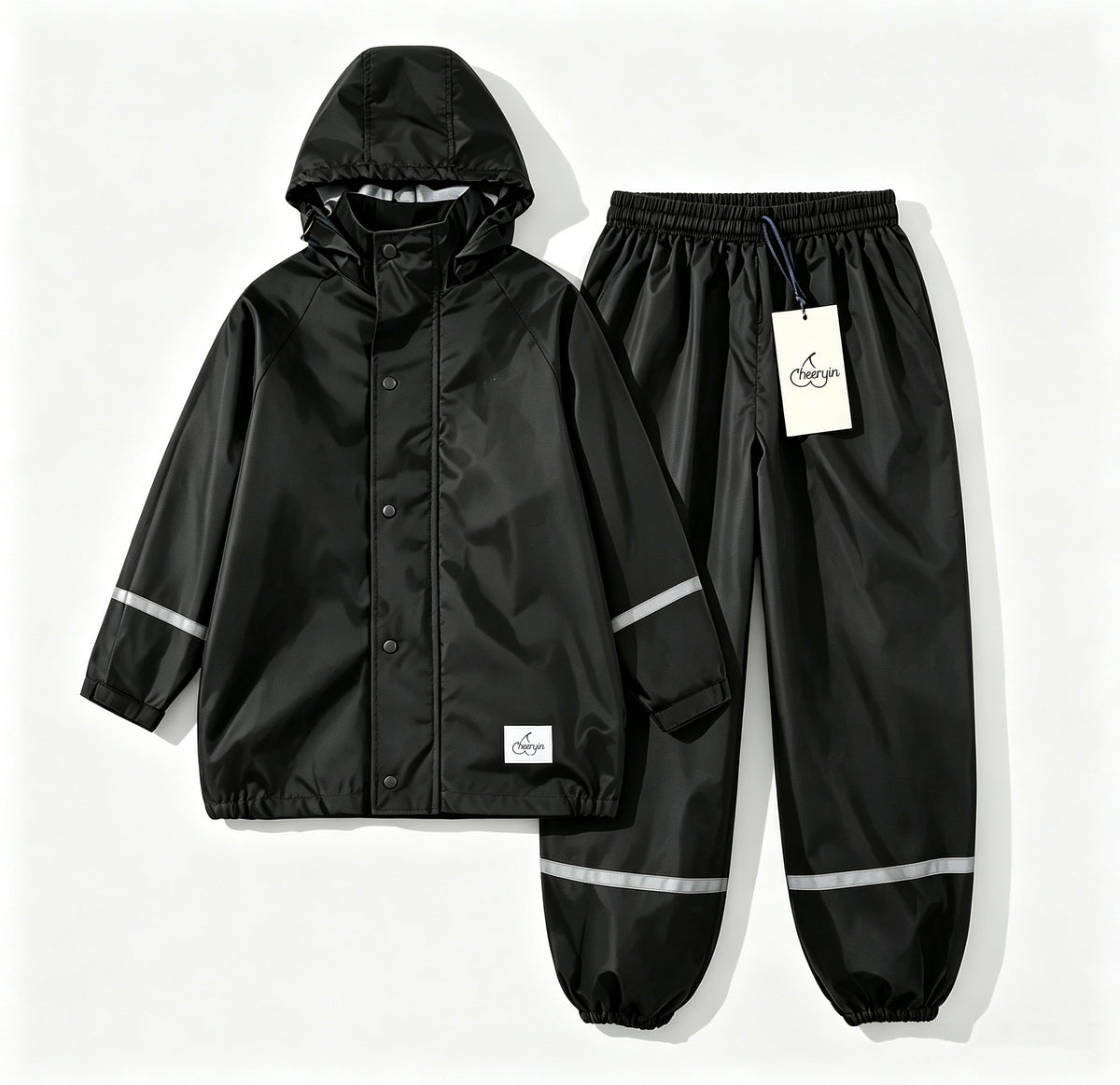 Cheeryin Kids Rain Suit, Hooded Rain Jacket and Rain Pants Set, Waterproof Reflective Strip Rainwear for Boys Girls Outdoor Rainy Day