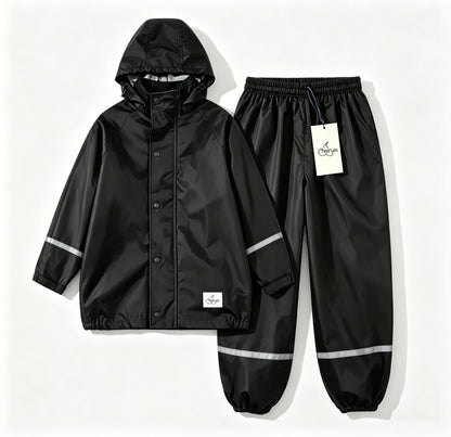 Cheeryin Kids Rain Suit, Hooded Rain Jacket and Rain Pants Set, Waterproof Reflective Strip Rainwear for Boys Girls Outdoor Rainy Day