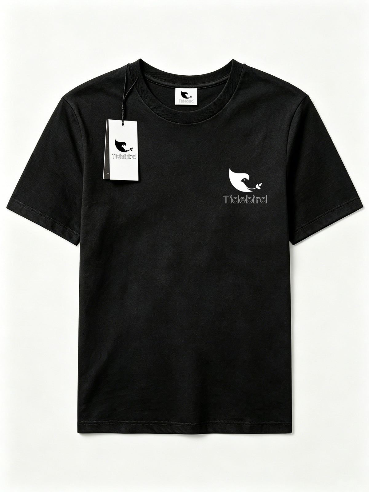 Tidebird Men's Short Sleeve T-Shirt, Classic Crew Neck Cotton Tee, Minimalist Bird Logo Print Casual Basic Tops for Daily Wear