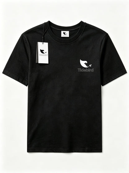 Tidebird Men's Short Sleeve T-Shirt, Classic Crew Neck Cotton Tee, Minimalist Bird Logo Print Casual Basic Tops for Daily Wear