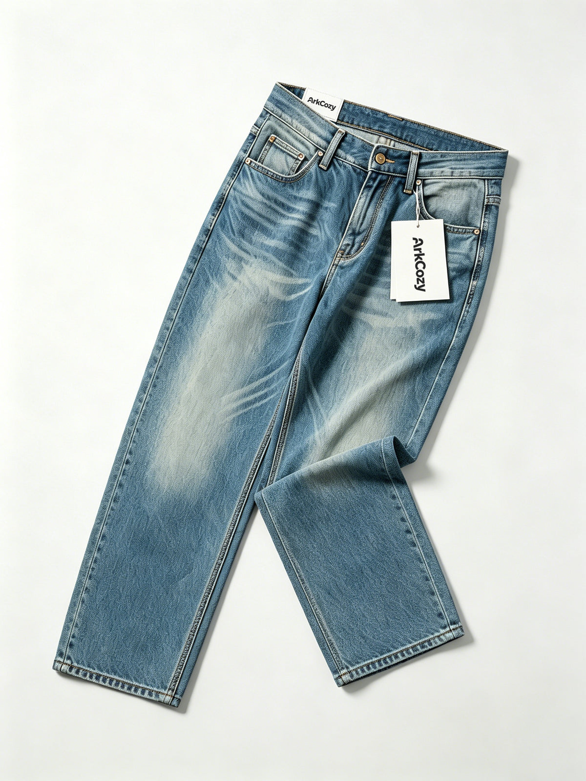 ArkCozy Straight Leg Jeans, Classic Washed Denim Pants, Relaxed Fit Casual Denim Trousers for Men Daily Wear