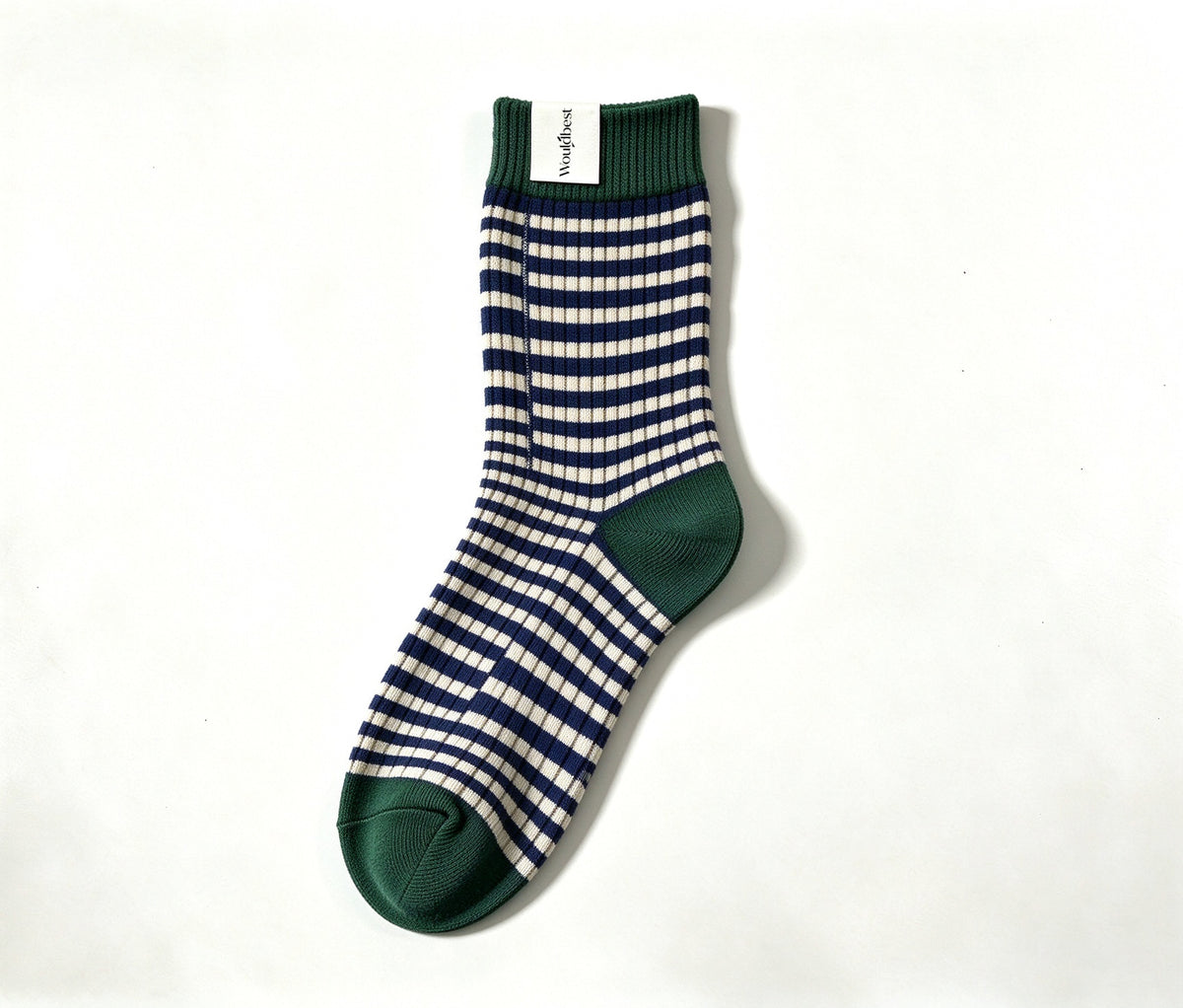 Wouldbest Women Striped Crew Socks, Retro Color Block Mid Calf Socks, Soft Breathable Casual Knit Socks for Daily Wear