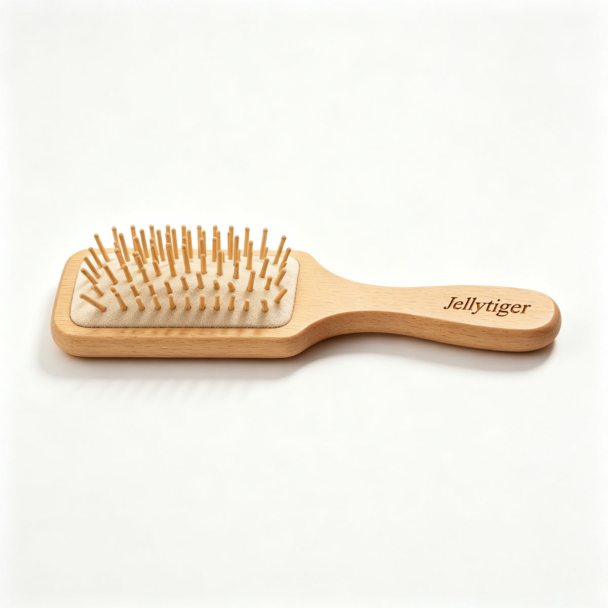 Jellytiger Wooden Paddle Hair Brush, Beech Wood Cushion Hairbrush with Round Wooden Bristles, Detangling Scalp Massage Air Cushion Comb