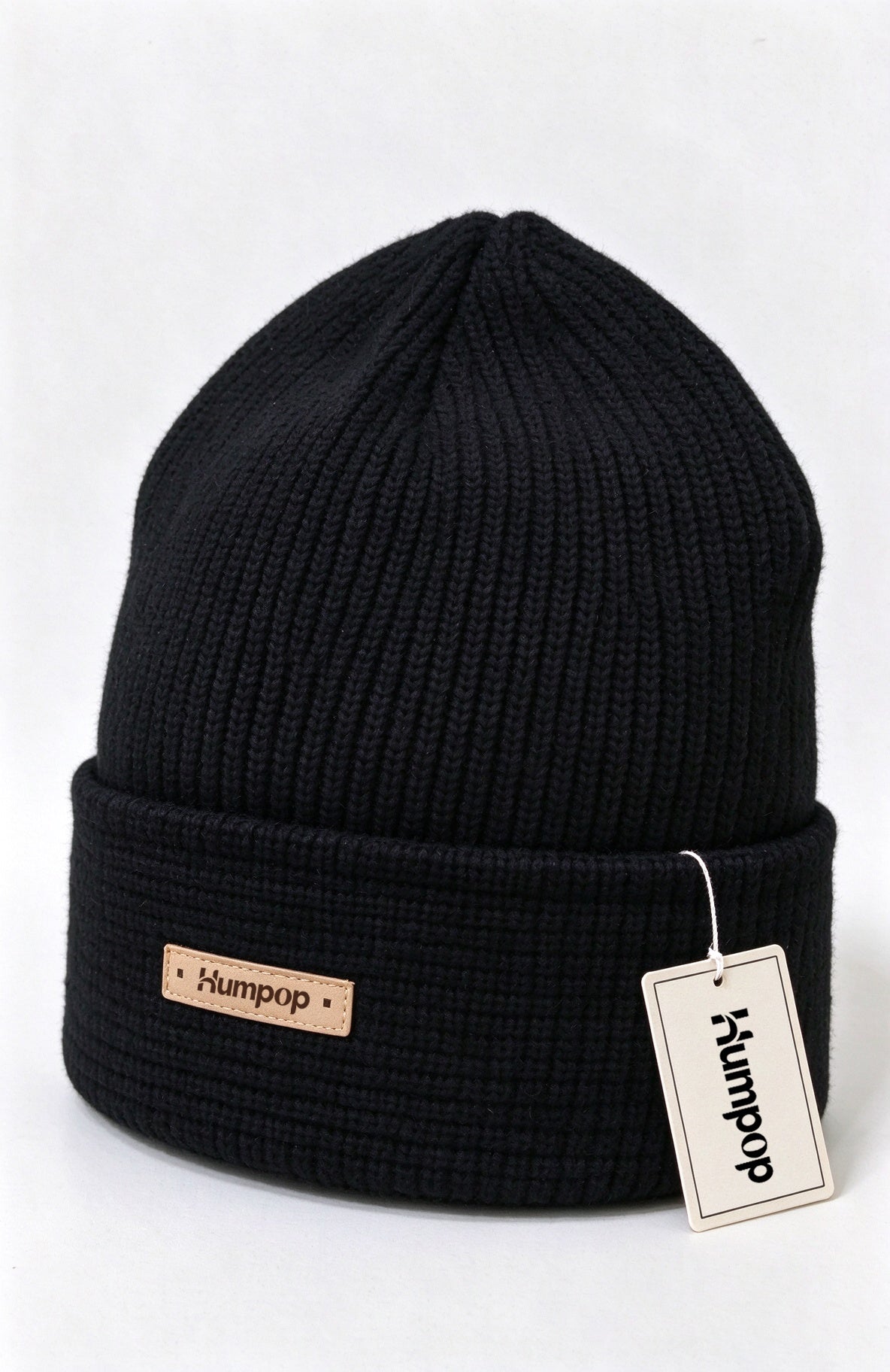 Humpop Knit Beanie Hats for Men Women, Cuffed Winter Skull Hats, Soft Stretchy Warm Cuffed Hats with Leather Patch Logo
