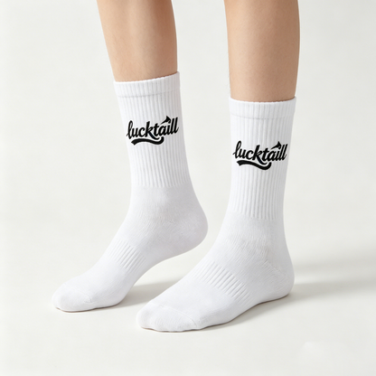 lucktaill Men Women Ribbed Crew Cotton Socks, Soft Breathable Mid Calf Casual Socks, Vintage Script Letter Athletic Daily Socks, Gift Box Pack