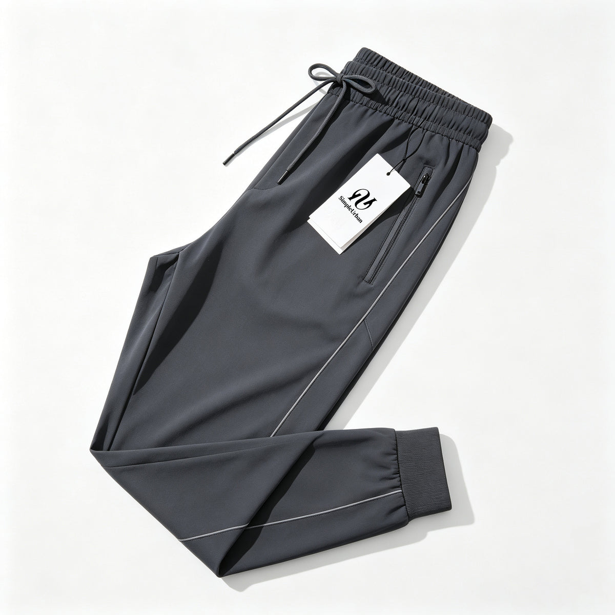 SimpleUrban Men's Quick Dry Jogger Pants, Elastic Drawstring Tapered Sweatpants with Reflective Side Strip & Zipper Pockets for Outdoor Sports Casual Wear