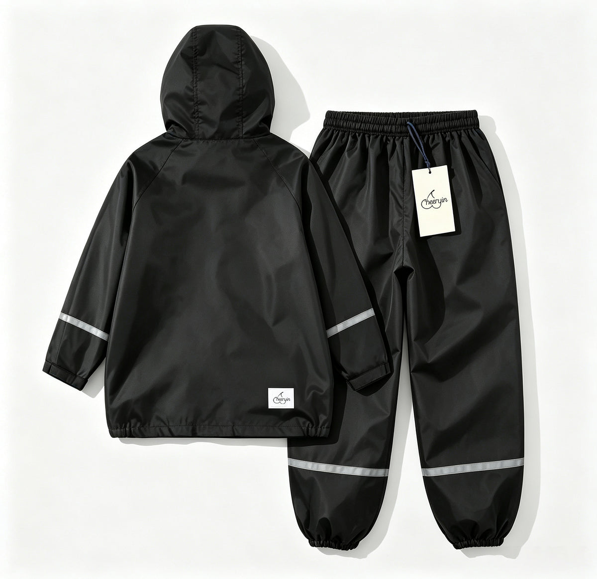 Cheeryin Kids Rain Suit, Hooded Rain Jacket and Rain Pants Set, Waterproof Reflective Strip Rainwear for Boys Girls Outdoor Rainy Day