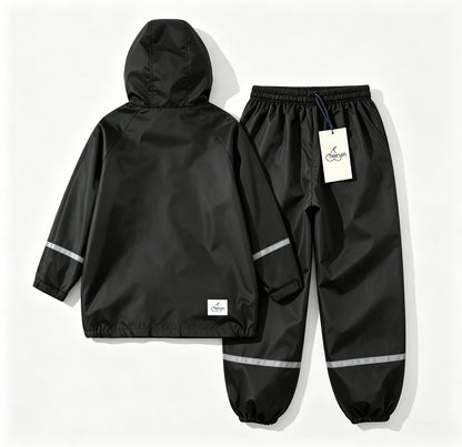 Cheeryin Kids Rain Suit, Hooded Rain Jacket and Rain Pants Set, Waterproof Reflective Strip Rainwear for Boys Girls Outdoor Rainy Day