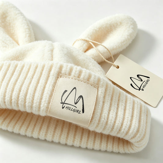 HILLGIRL Cute Bunny Ear Knit Beanie, Plush Warm Winter Hat, Soft Stretchy Skull Cap for Kids & Adults