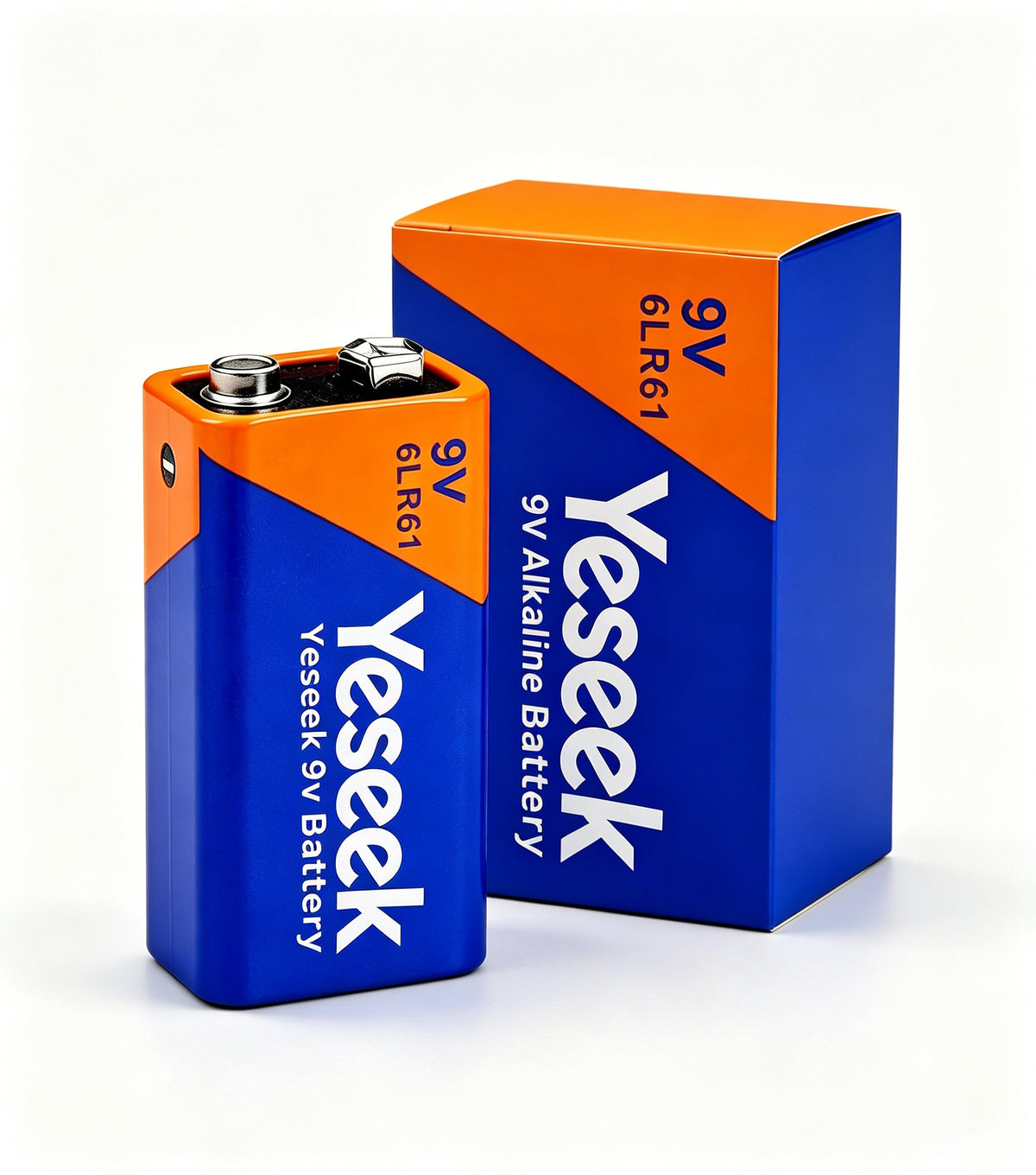Yeseek 9V Alkaline Battery 6LR61 Square Battery, Long Lasting High Performance 9 Volt Battery for Smoke Detector, Multimeter, Microphone, Remote Control