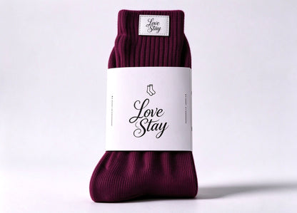 Love Stay Ribbed Crew Socks for Women, Soft Warm Mid Calf Socks, Casual Knit Socks with Leather Label