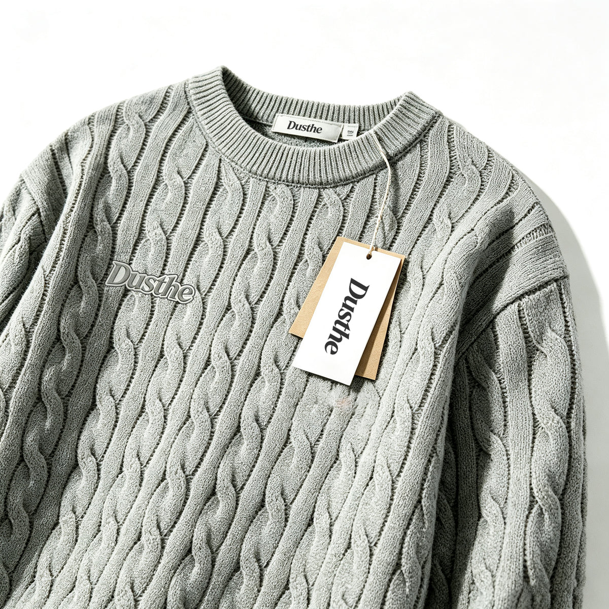 Dusthe Men's Crew Neck Cable Knit Sweater, Vintage Thick Pullover, Loose Fit Long Sleeve Warm Top for Fall Winter