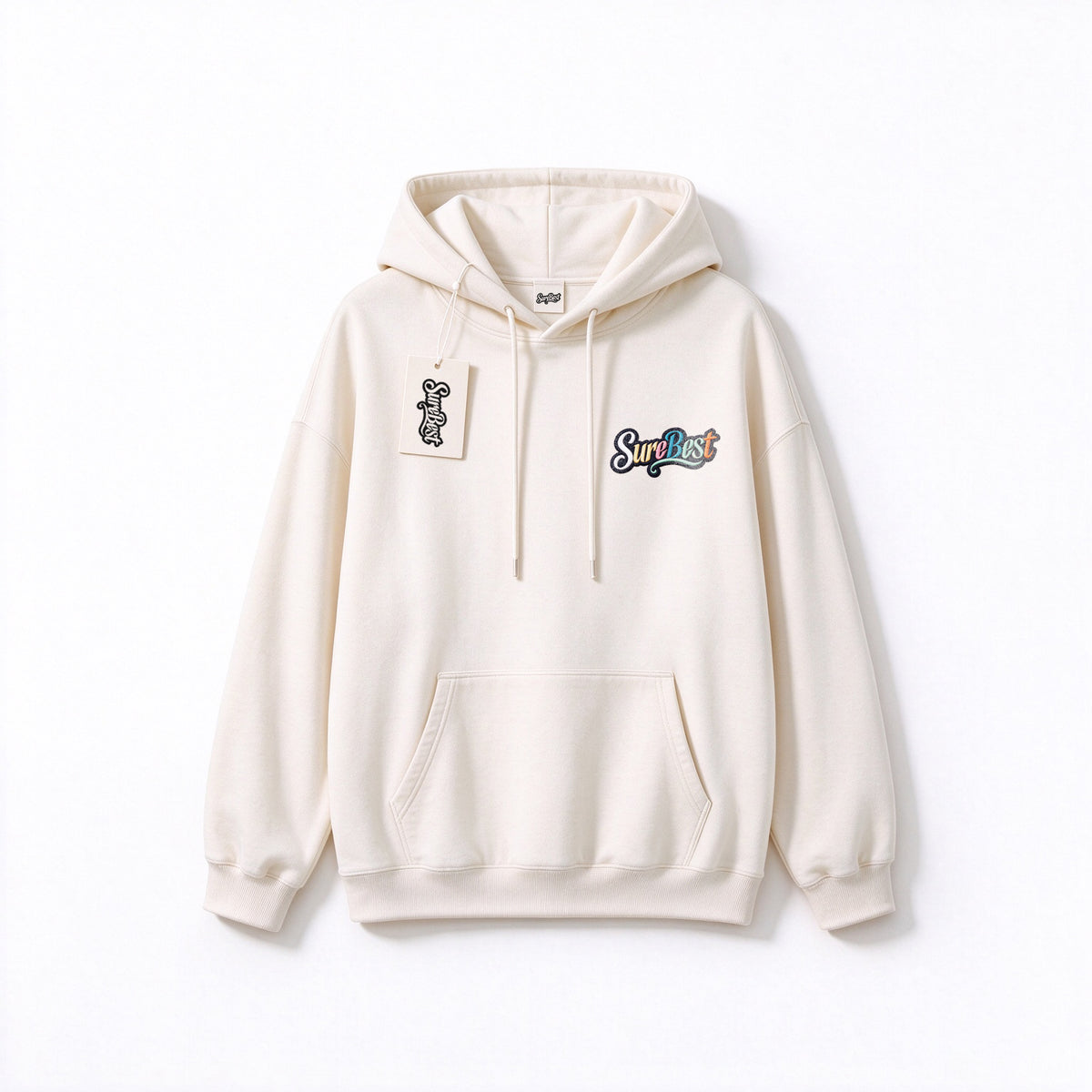 SureBest Oversized Hoodie for Men Women, Casual Long Sleeve Pullover Hooded Sweatshirt with Front Pocket, Cream White Graphic Hoodie Streetwear
