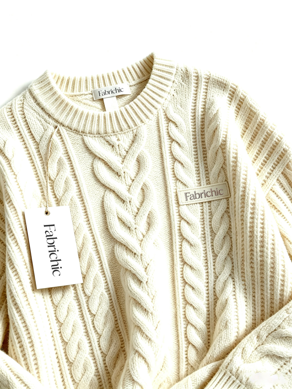 Fabrichic Cable Knit Crew Neck Sweater, Loose Long Sleeve Pullover Jumper, Soft Warm Casual Knitted Sweater for Women Fall Winter Daily Wear