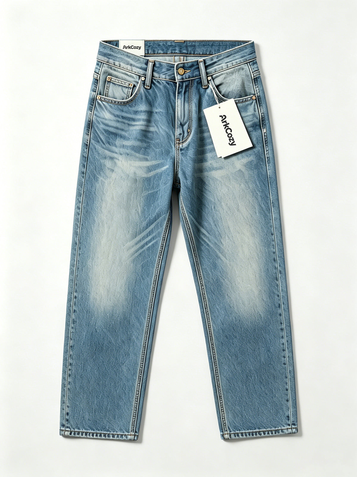 ArkCozy Straight Leg Jeans, Classic Washed Denim Pants, Relaxed Fit Casual Denim Trousers for Men Daily Wear