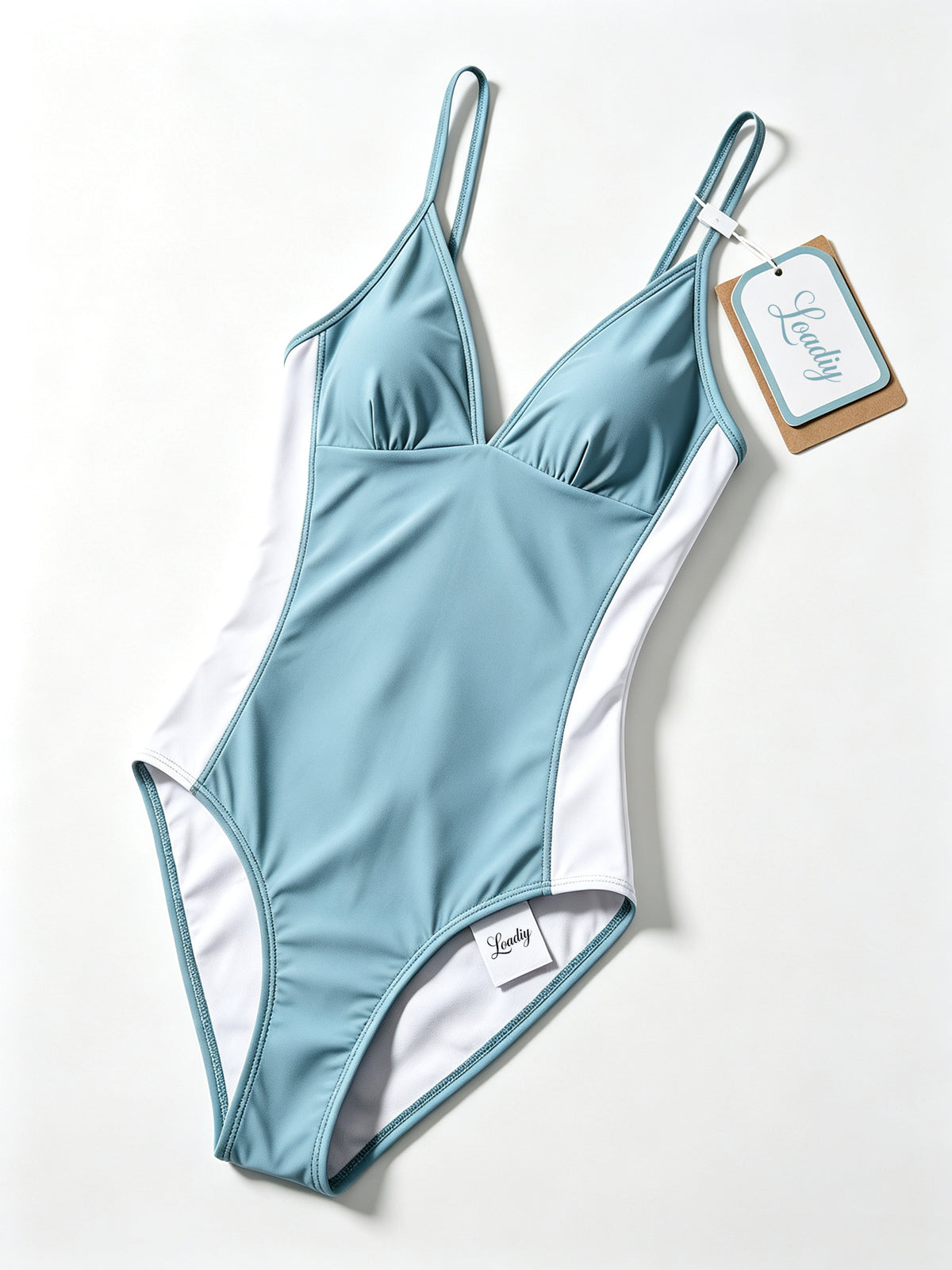 Loadiy Women One-Piece Swimsuit, V-Neck Spaghetti Strap Color Block Bathing Suit, Slim Fit Beach Swimwear for Ladies