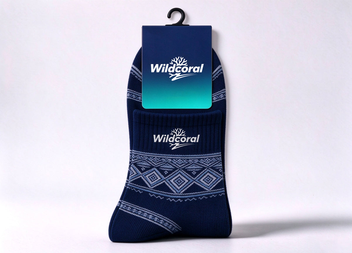 Wildcoral Men's Winter Crew Socks, Nordic Geometric Diamond Pattern Thick Warm Knit Casual Mid Calf Socks