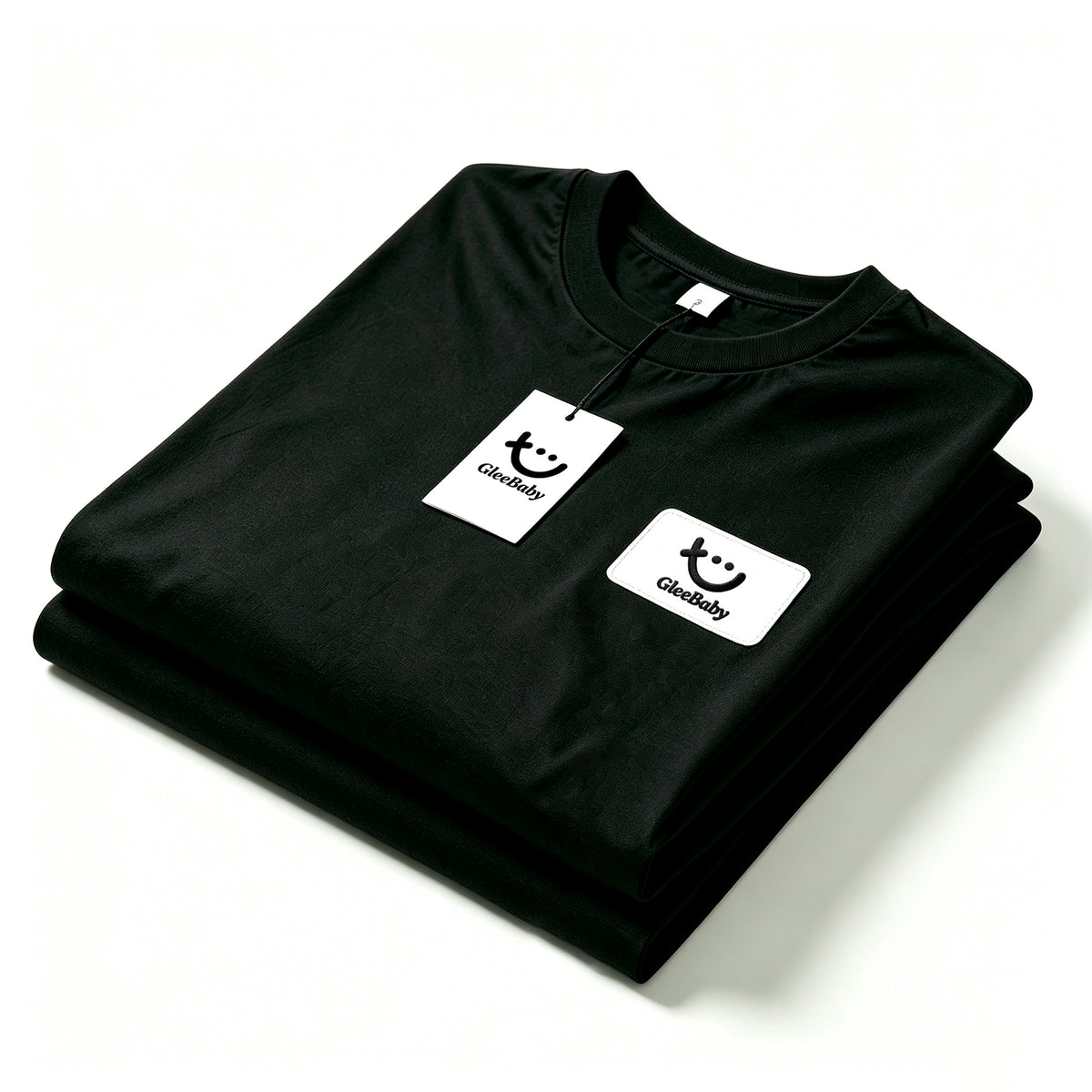 GleeBaby Smile Patch Short Sleeve T-Shirt, Unisex Crew Neck Casual Tee, Soft Breathable Basic Black Top