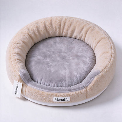 Mortalife Round Donut Pet Cushions for Dogs Cats, Soft Plush Pet Cushions with Removable Washable Insert, Non-Slip Bottom Calming Pet Cushions for Small Medium Pets