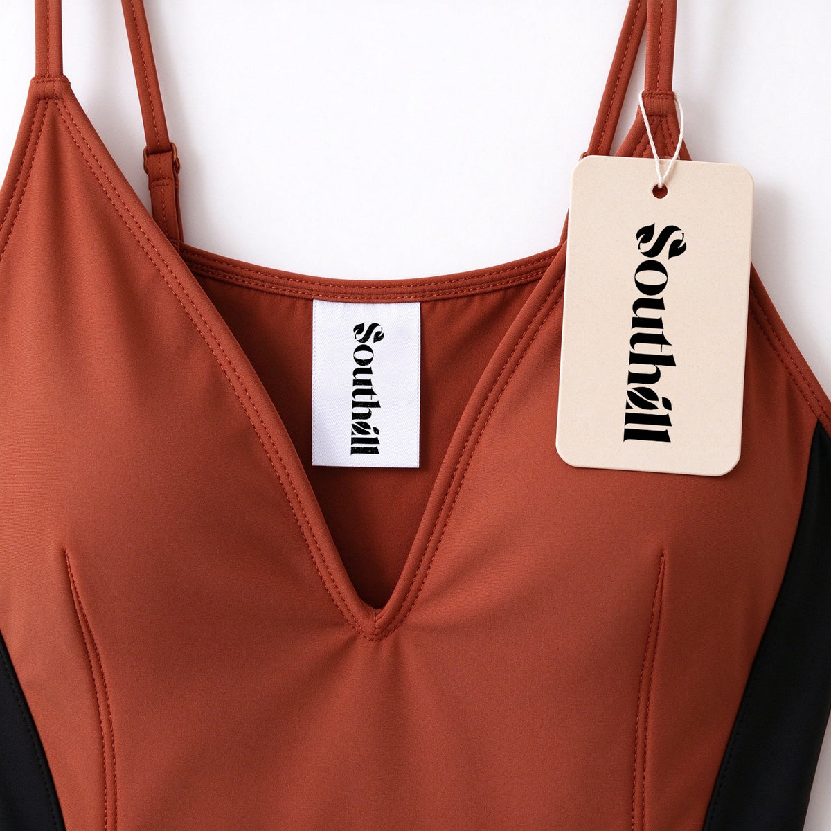Southhill Women One Piece Swimsuit, V Neck Color Block Bathing Suit, Adjustable Spaghetti Straps Tummy Control Swimwear for Beach Pool