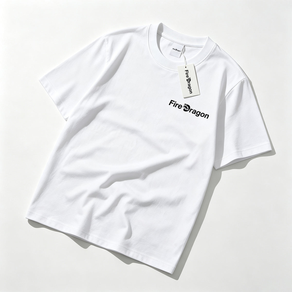 FireDragon Men's Crew Neck Cotton Short Sleeve T-Shirt, Minimal Small Logo Print Casual Basic Breathable Tee Top