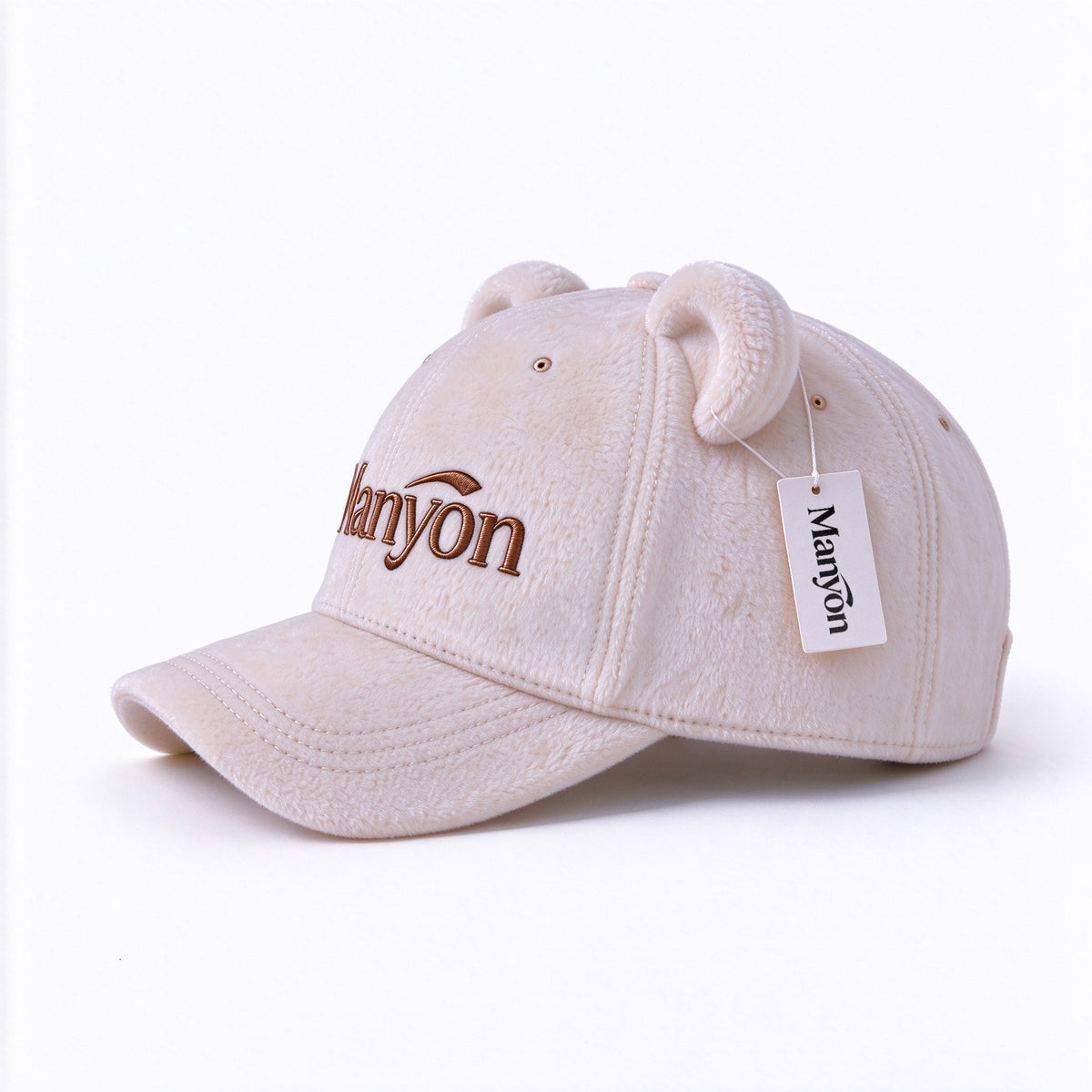 Manyon Cute Bear Ears Plush Baseball Hats, Fuzzy Warm Adjustable Curved Brim Hats, Casual Fashion Winter Outdoor Sport Hats for Women Girls