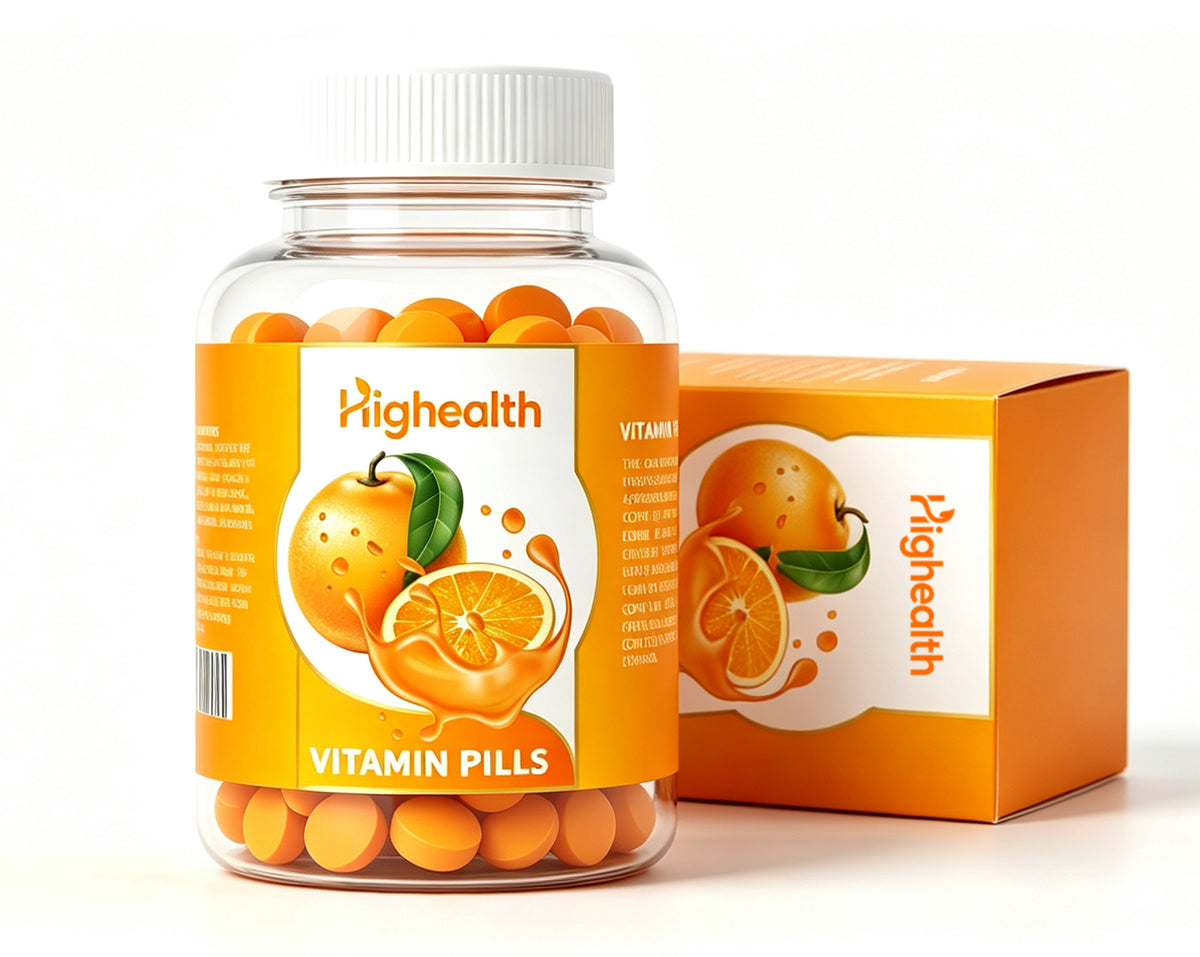 Highealth Vitamin C Pills, Orange Flavor Daily Dietary Supplement, Antioxidant Support Vitamin Tablets for Adults