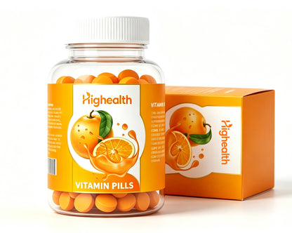 Highealth Vitamin C Pills, Orange Flavor Daily Dietary Supplement, Antioxidant Support Vitamin Tablets for Adults