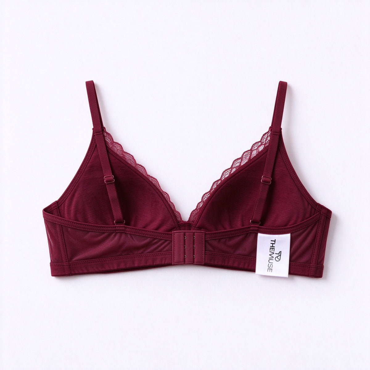 THEMUSE Underwear for Women, Wireless V-Neck Lace Bra, Soft Breathable Padded Everyday Underwear with Adjustable Straps