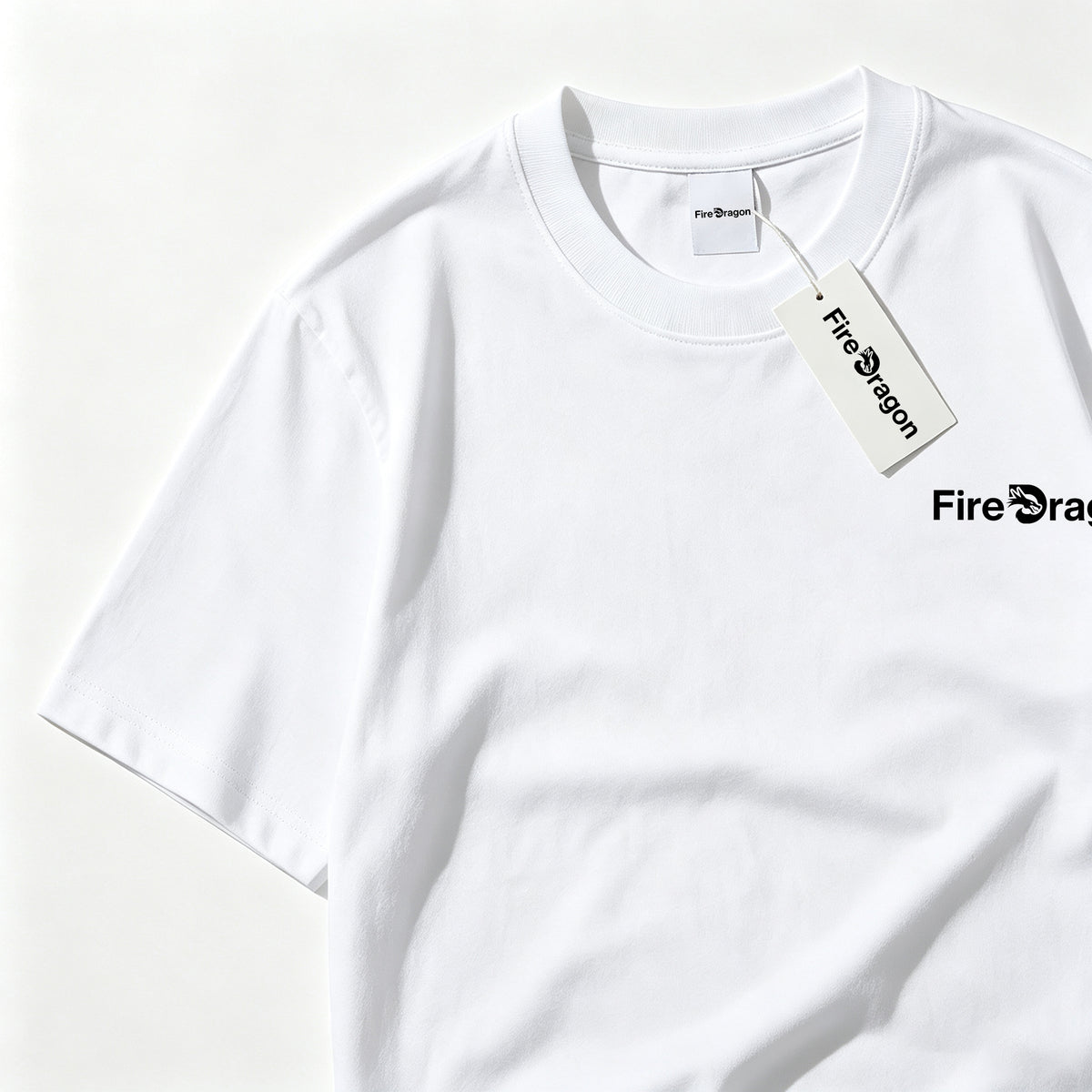 FireDragon Men's Crew Neck Cotton Short Sleeve T-Shirt, Minimal Small Logo Print Casual Basic Breathable Tee Top